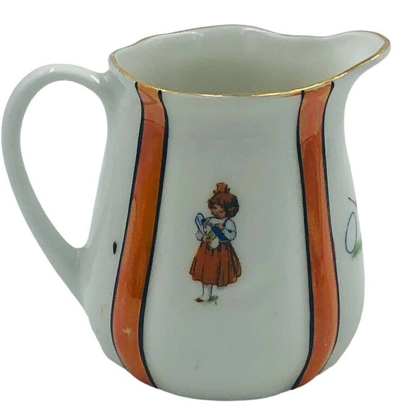 Porcelain Children Hand Painted Pitcher Artist Signed CD Creamer Milk Vintage - Picture 2 of 8